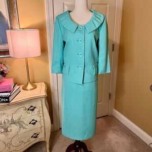 NWOT Ladies Le Suit 2 Piece Skirt Jacket Turquoise Suit Size 12
